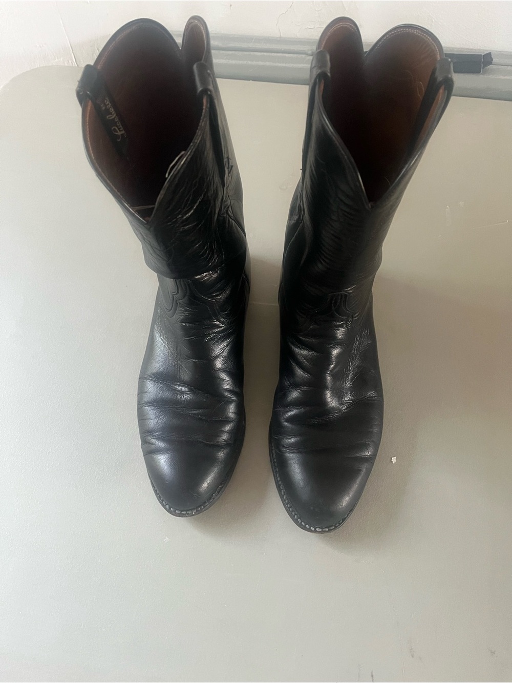 Black Leather Cowboy Boots - Unbranded